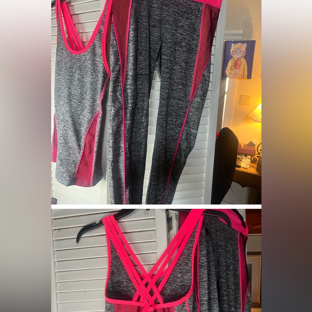 XJ BOOST NEW Women's Gray and Pink Activewear Set top and bottom included